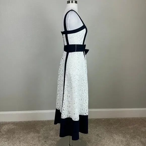 chinese dress ladies Badgley Mischka Belted Print Lace Gown- white Multi – By Request